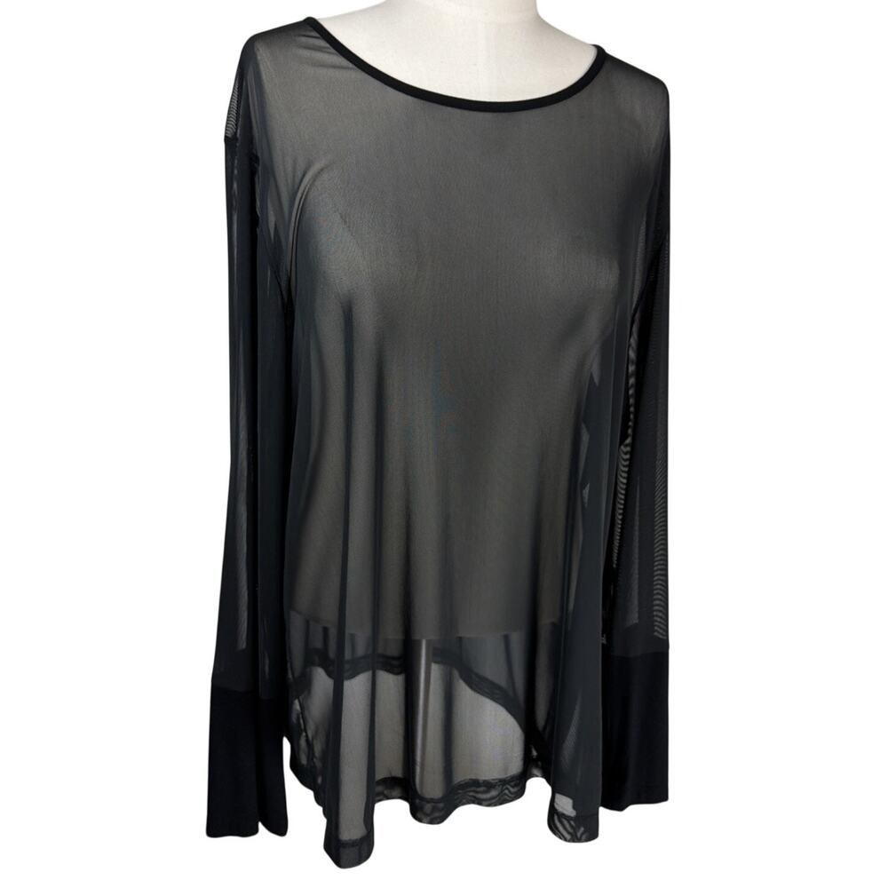 NWT Sydney Black Long Sleeve Sheer Mesh Solid Cuff Top Size 1XL